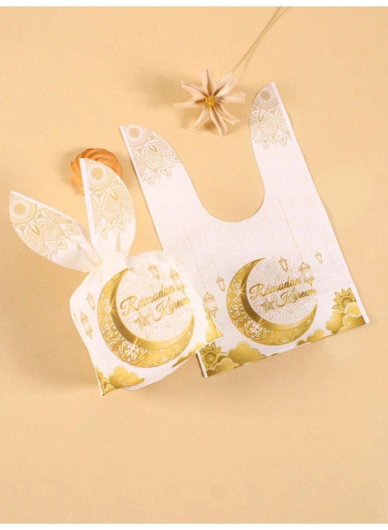 توزيعات رمضان 25 قطعة أكياس هدايا بلاستيكية بتصميم هلال ونجمة ذهبية وعبارة رمضان كريم، مناسبة لتقديم الحلوى وزينة حفلات رمضان والعيد - Image 5